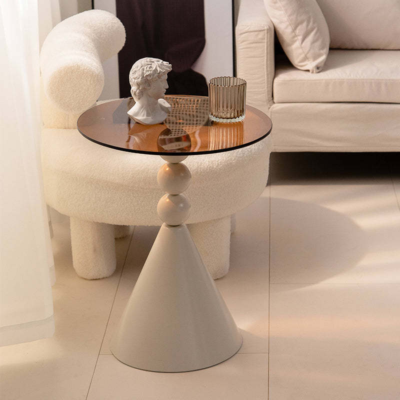 Luxury Round Tempered Glass Iron Coffee Table — Tea Color