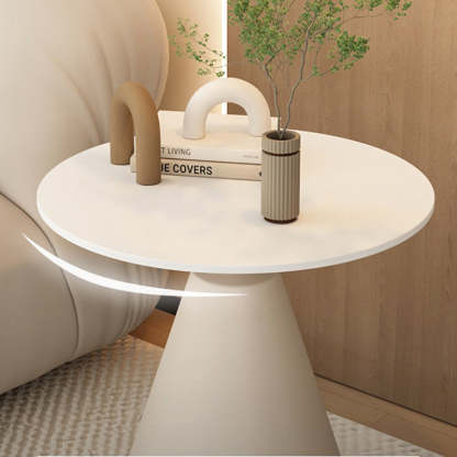 Minimalist Cone Rock Slab End Table — Snow Mountain White