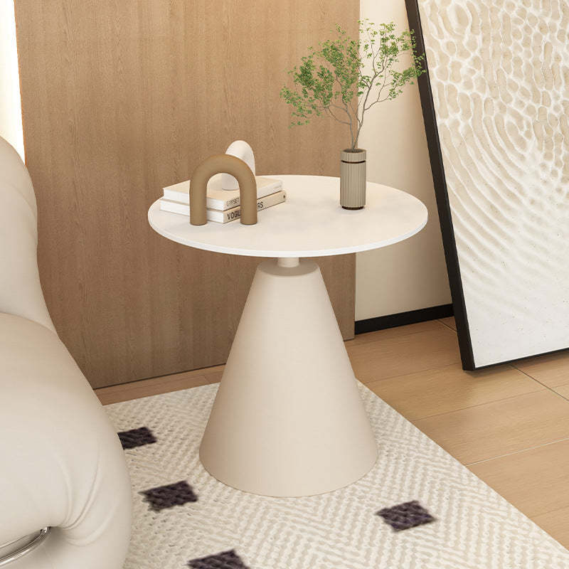 Minimalist Cone Rock Slab End Table — Snow Mountain White