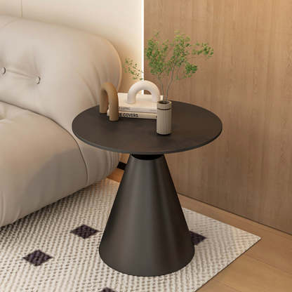 Minimalist Cone Rock Slab End Table — Snow Mountain White
