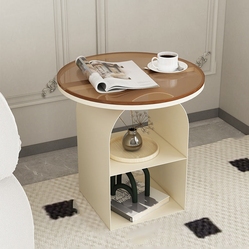 Minimalist Tempered Glass Iron 3-Tier End Table