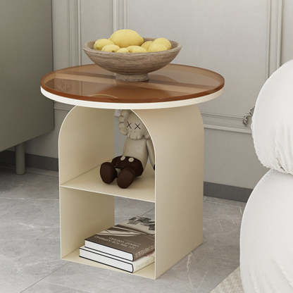 Minimalist Tempered Glass Iron 3-Tier End Table