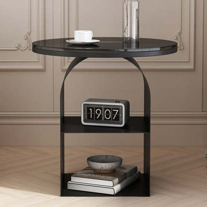 Minimalist Tempered Glass Iron 3-Tier End Table