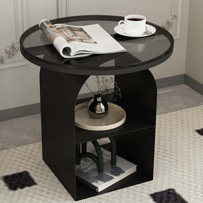 Minimalist Tempered Glass Iron 3-Tier End Table