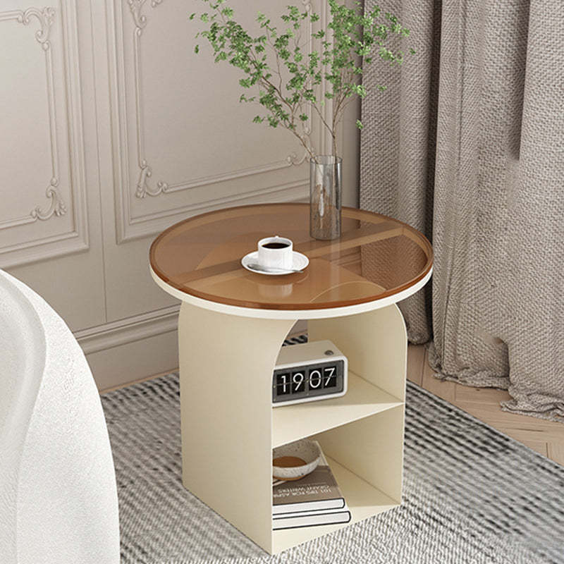 Minimalist Tempered Glass Iron 3-Tier End Table — Tempered Glass / Cream White
