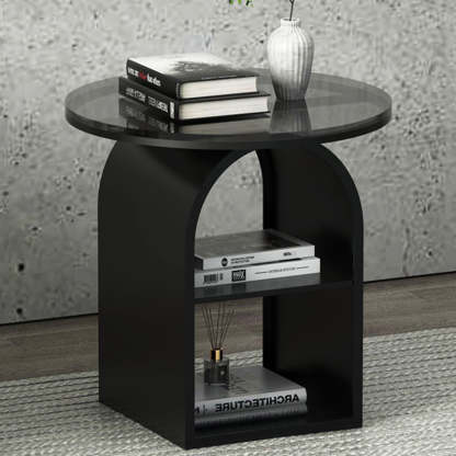 Minimalist Tempered Glass Iron 3-Tier End Table