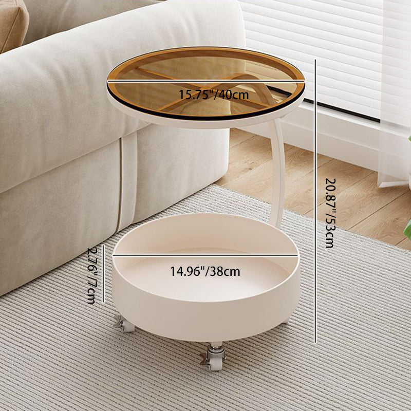 Contemporary Movable Tempered Glass Iron End Table