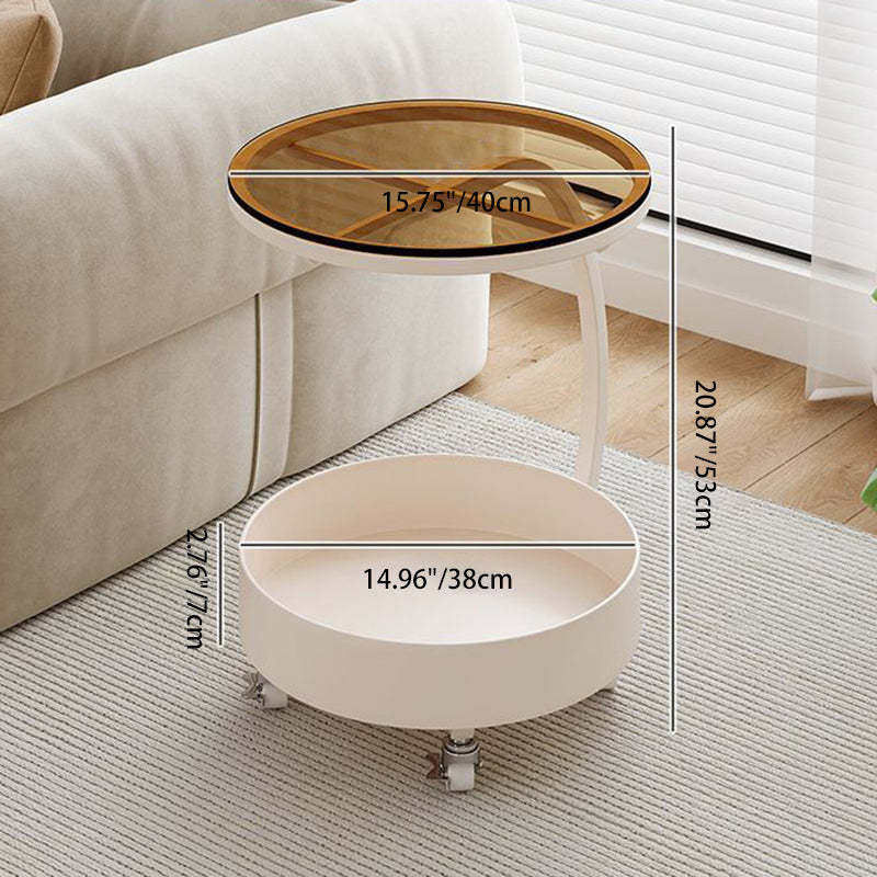 Contemporary Movable Tempered Glass Iron End Table