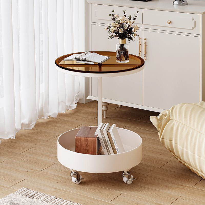 Contemporary Movable Tempered Glass Iron End Table — Rock Slab