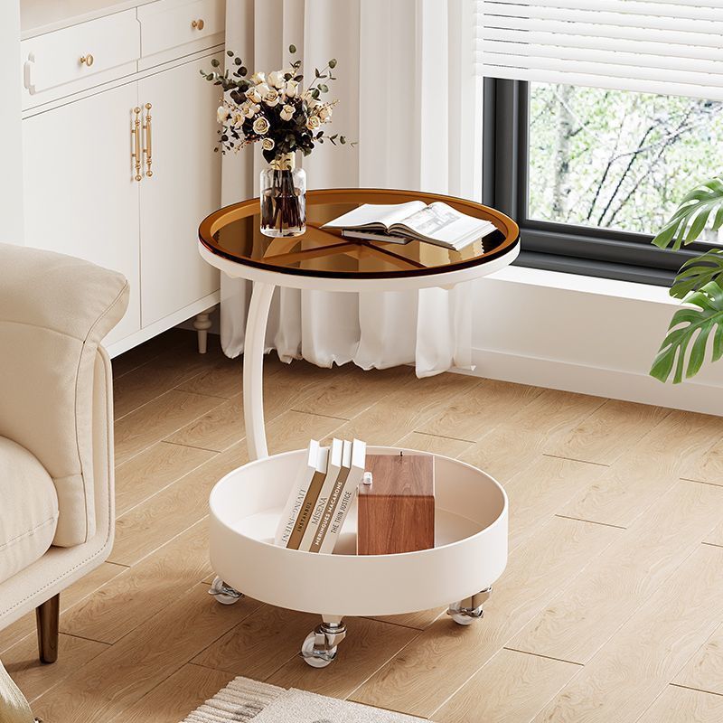 Contemporary Movable Tempered Glass Iron End Table