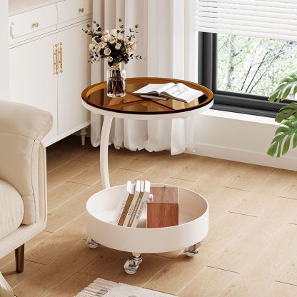 Contemporary Movable Tempered Glass Iron End Table