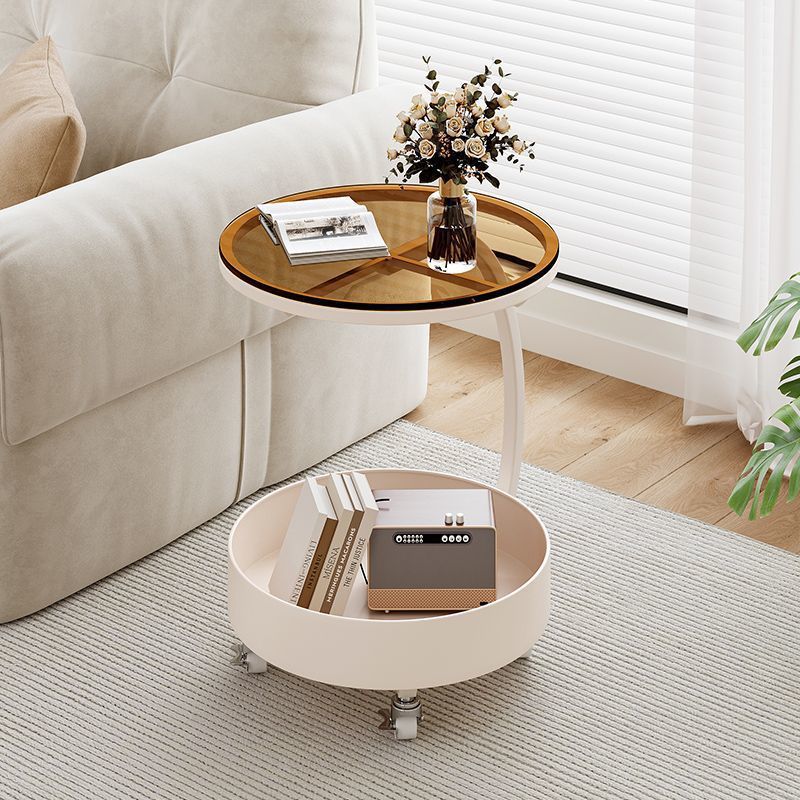 Contemporary Movable Tempered Glass Iron End Table