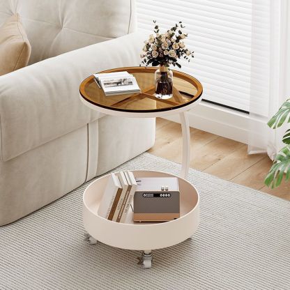 Contemporary Movable Tempered Glass Iron End Table — Tempered Glass