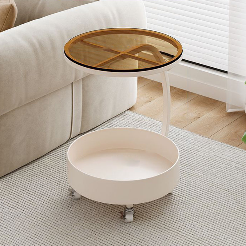 Contemporary Movable Tempered Glass Iron End Table