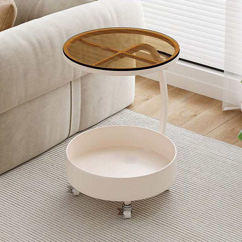 Contemporary Movable Tempered Glass Iron End Table