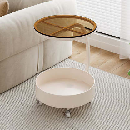 Contemporary Movable Tempered Glass Iron End Table