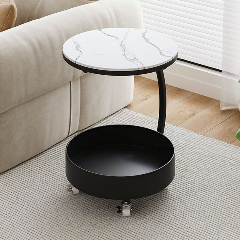 Contemporary Movable Tempered Glass Iron End Table