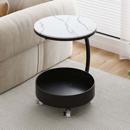 Contemporary Movable Tempered Glass Iron End Table