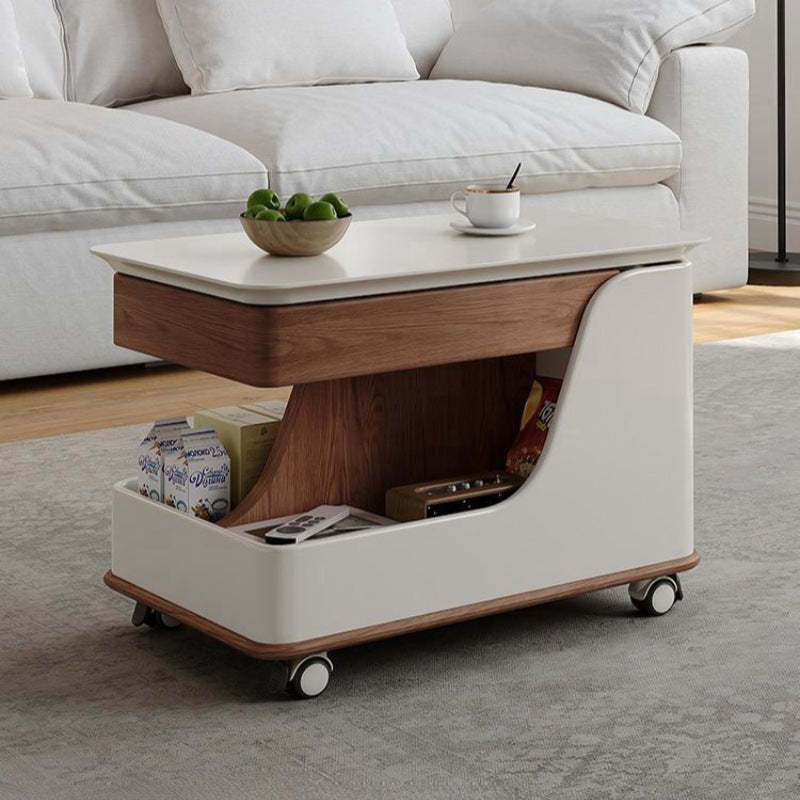 Retro Rock Slab Wood Movable End Table — Walnut Color