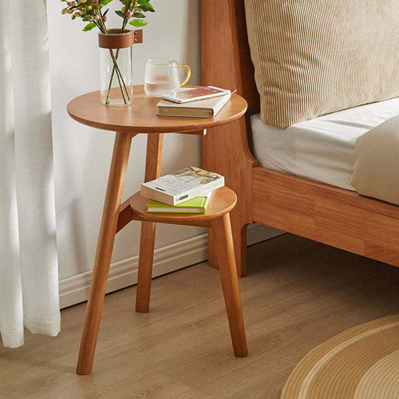 Minimalist Round Solid Wood End Table — Cherry Wood Color