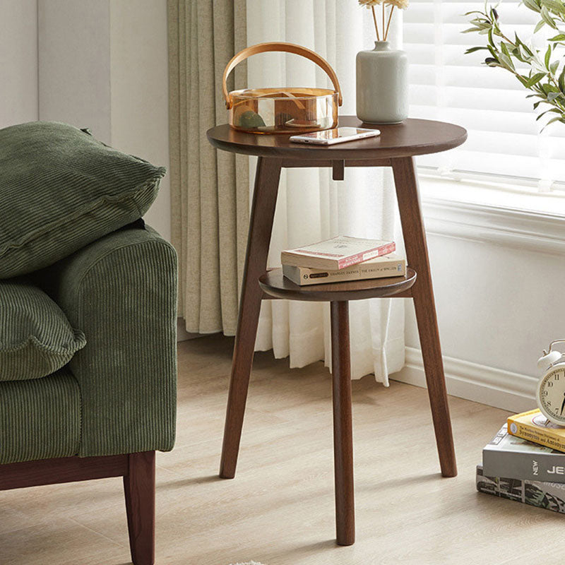 Minimalist Round Solid Wood End Table — Walnut