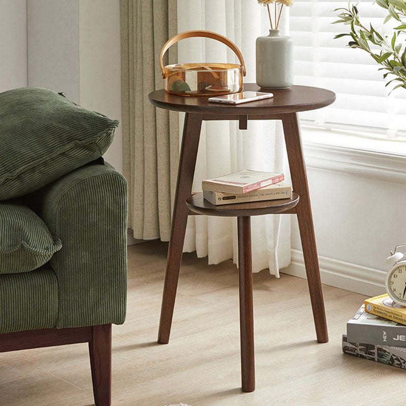 Minimalist Round Solid Wood End Table — Walnut