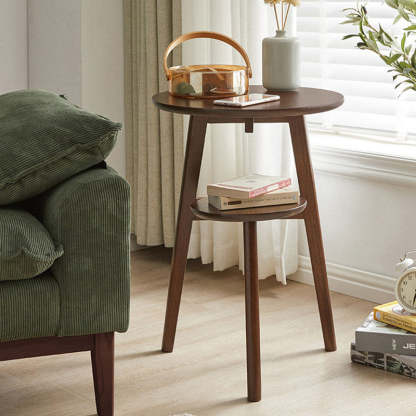Minimalist Round Solid Wood End Table — Walnut