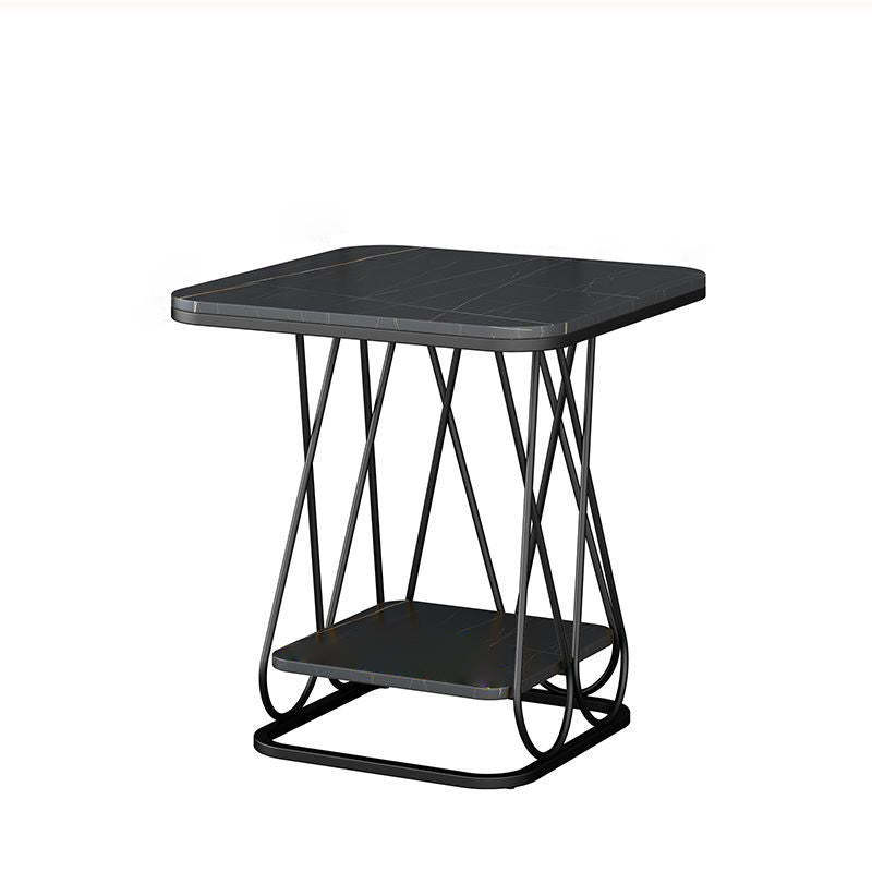 Natural iron end rock end & side tables - nordic — 2-Tier / Black / Black