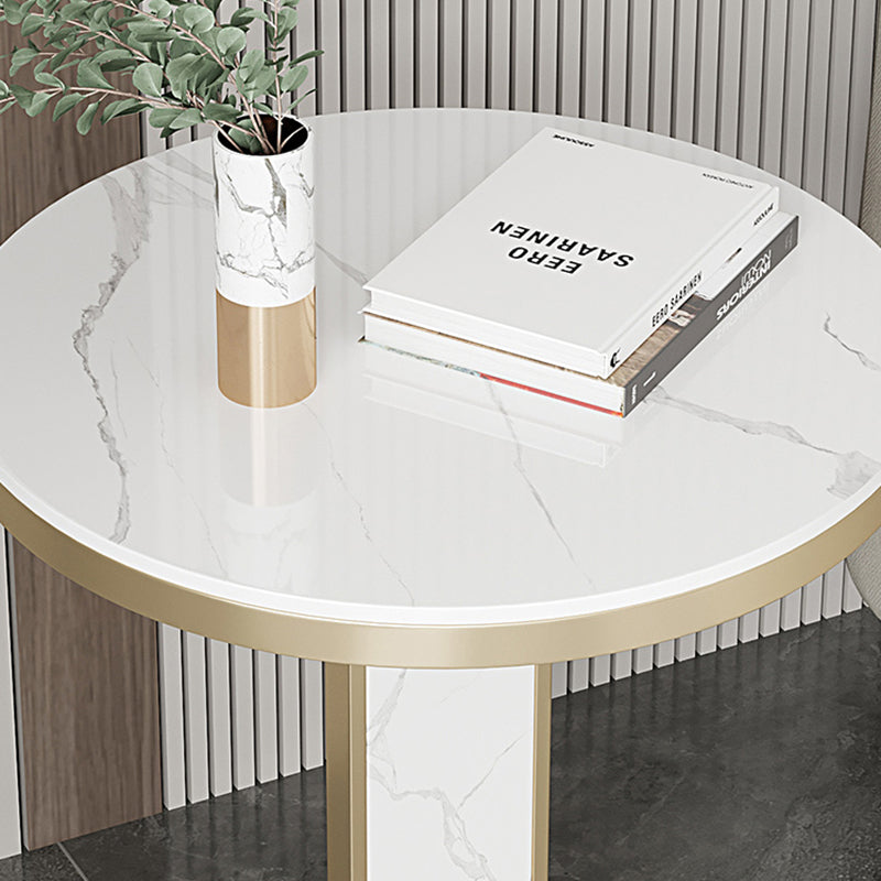 Luxury Round Rock Slab Steel Coffee Table — Black