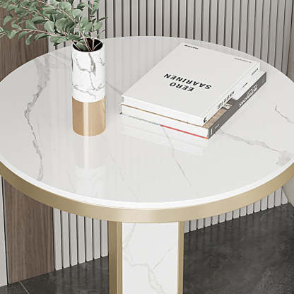 Luxury Round Rock Slab Steel Coffee Table — Black
