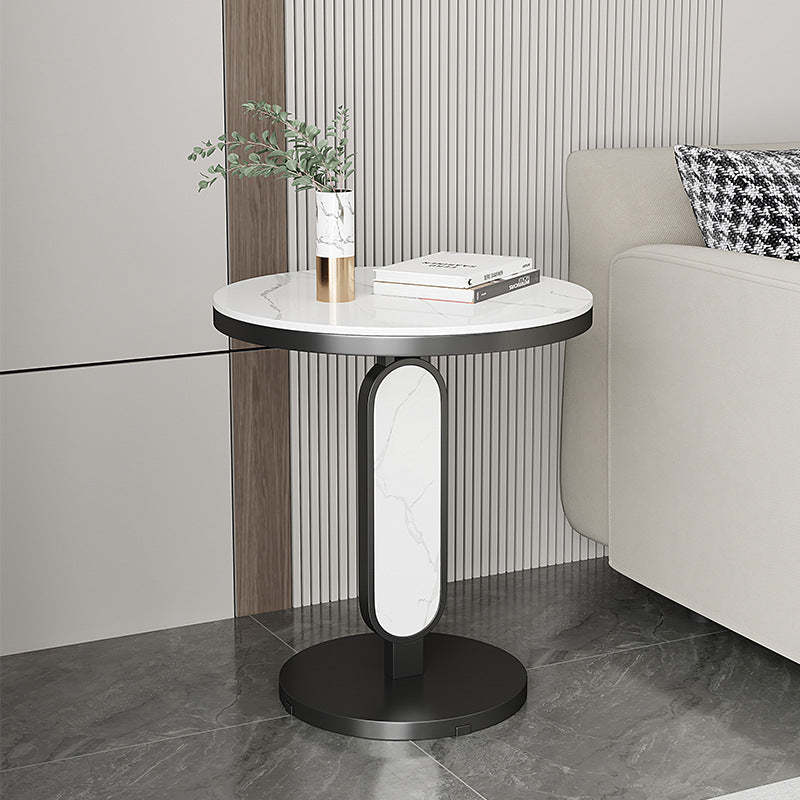 Luxury Round Rock Slab Steel Coffee Table — Black