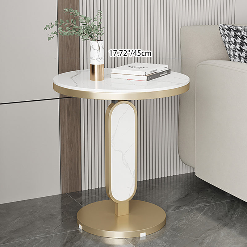 Luxury Round Rock Slab Steel Coffee Table — Gold
