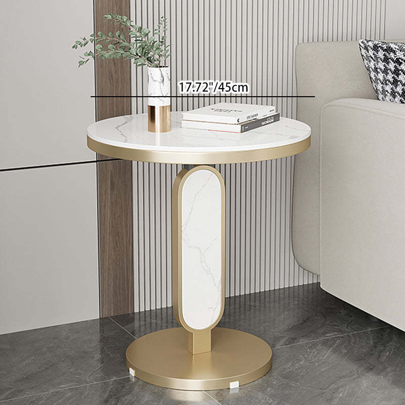 Luxury Round Rock Slab Steel Coffee Table — Gold