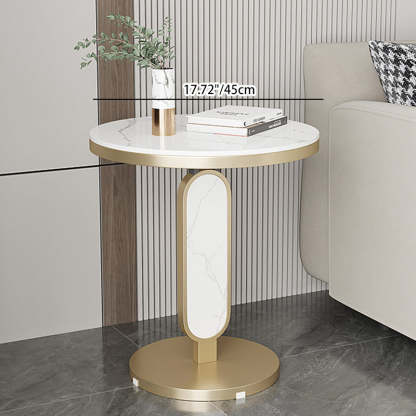 Luxury Round Rock Slab Steel Coffee Table — Gold