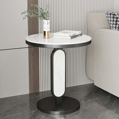 Luxury Round Rock Slab Steel Coffee Table — Gold