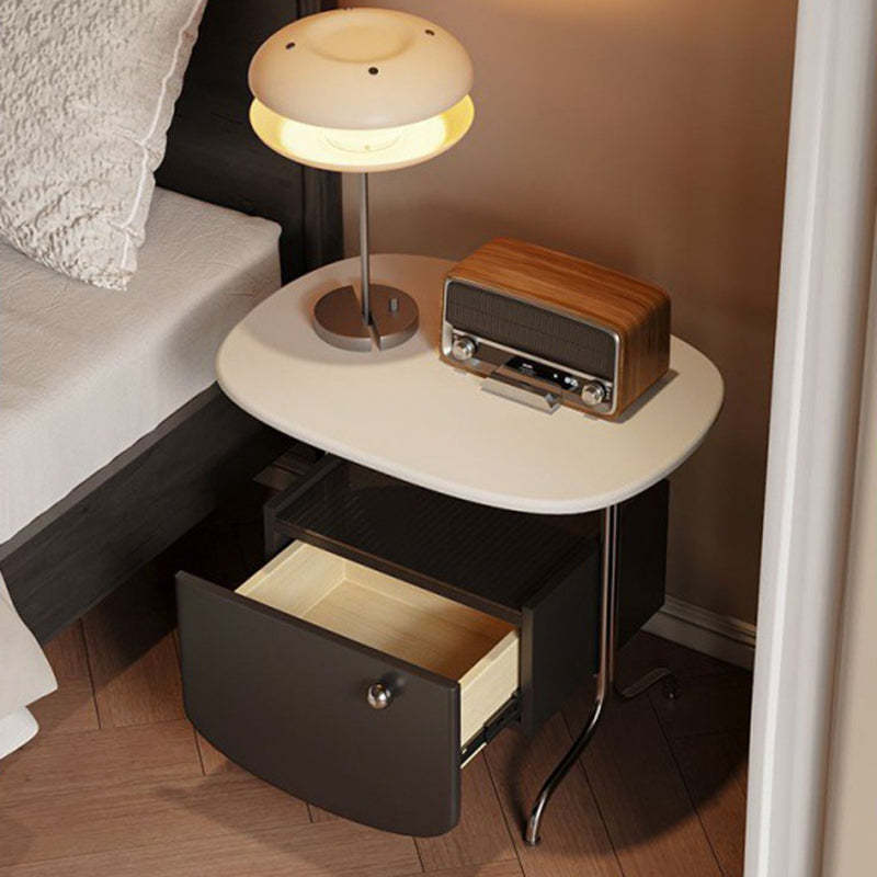 Minimalist Solid Wood Glass Oval Nightstand 1-Drawer