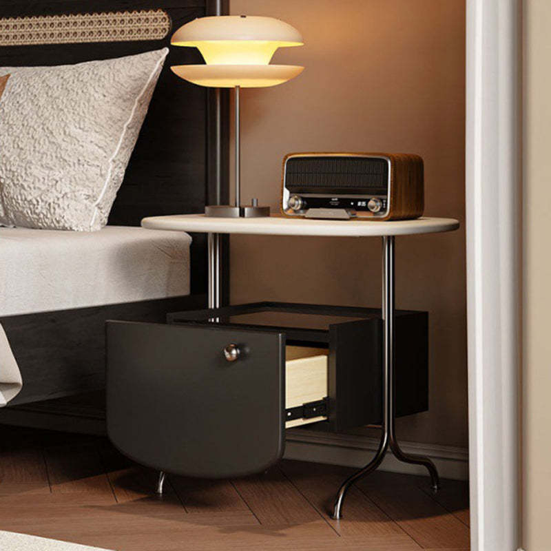 Minimalist Solid Wood Glass Oval Nightstand 1-Drawer