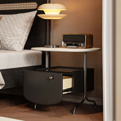 Minimalist Solid Wood Glass Oval Nightstand 1-Drawer