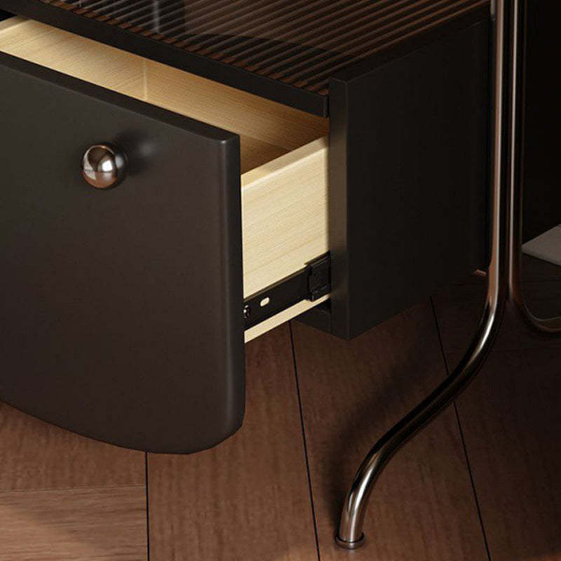 Minimalist Solid Wood Glass Oval Nightstand 1-Drawer