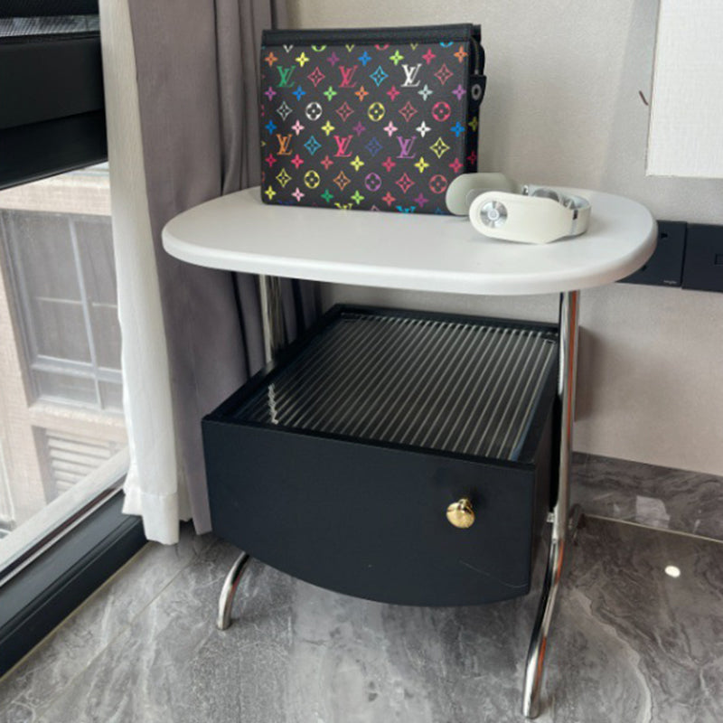 Minimalist Solid Wood Glass Oval Nightstand 1-Drawer
