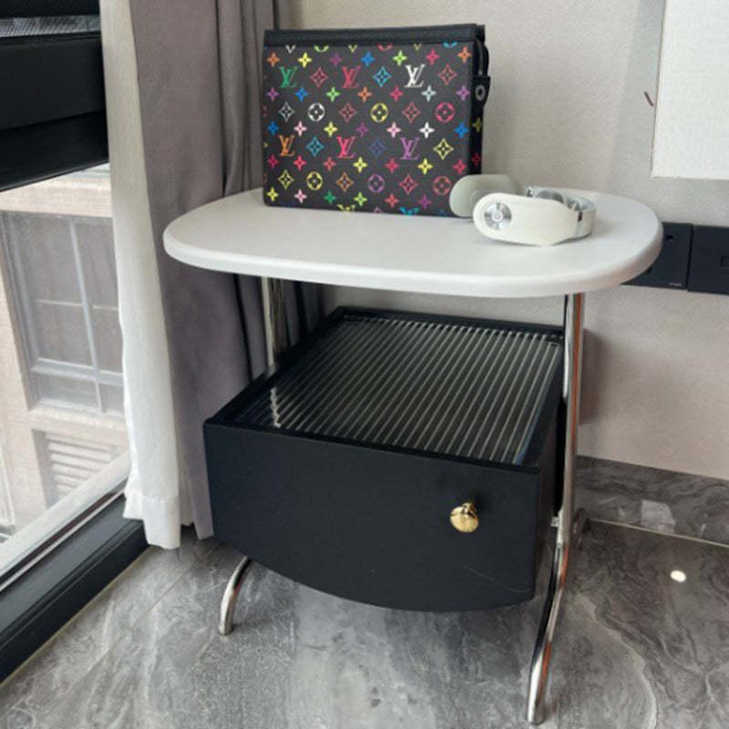 Minimalist Solid Wood Glass Oval Nightstand 1-Drawer