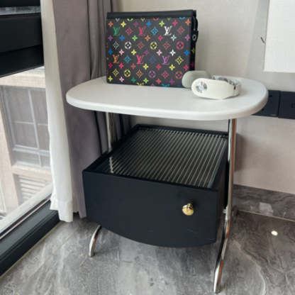 Minimalist Solid Wood Glass Oval Nightstand 1-Drawer