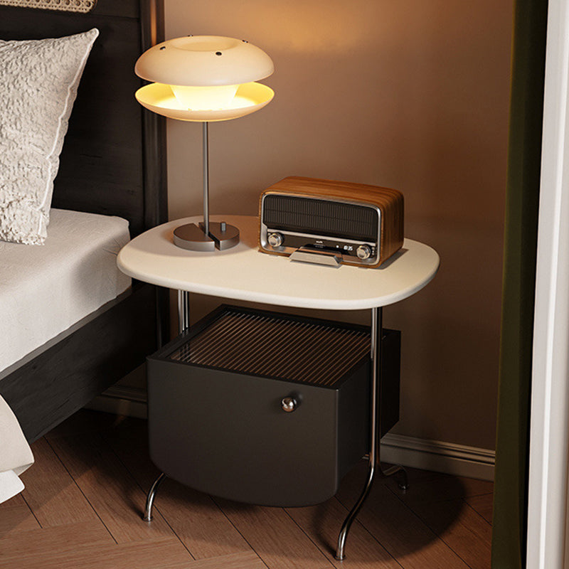 Minimalist Solid Wood Glass Oval Nightstand 1-Drawer