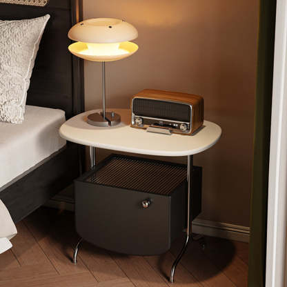 Minimalist Solid Wood Glass Oval Nightstand 1-Drawer