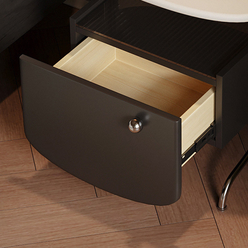 Minimalist Solid Wood Glass Oval Nightstand 1-Drawer