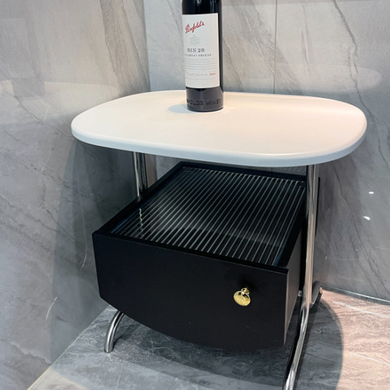Minimalist Solid Wood Glass Oval Nightstand 1-Drawer