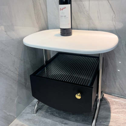 Minimalist Solid Wood Glass Oval Nightstand 1-Drawer