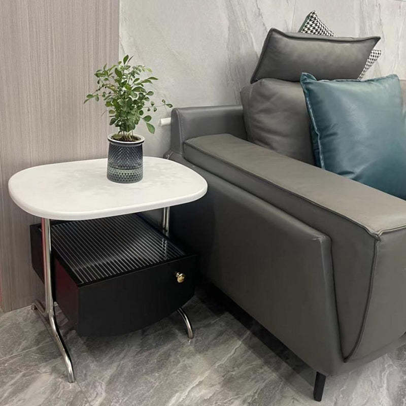 Minimalist Solid Wood Glass Oval Nightstand 1-Drawer