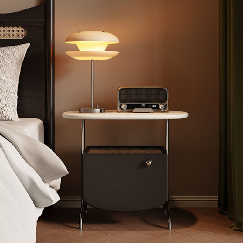 Minimalist Solid Wood Glass Oval Nightstand 1-Drawer — Black
