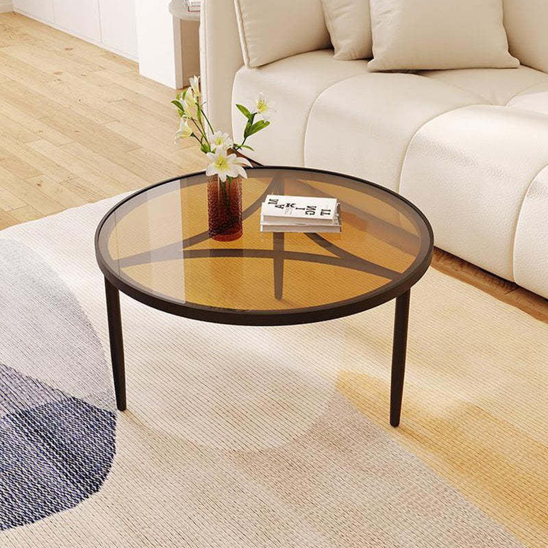 Luxury Tempered Glass Iron Wood Coffee Table — Tea Color / White